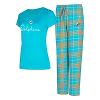 Women's Concepts Sport Miami Dolphins Vector Top & Flannel Pants Sleep Set