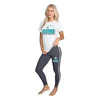 Women's Concepts Sport White/Charcoal Miami Dolphins Sonata Short Sleeve Top & Leggings Set