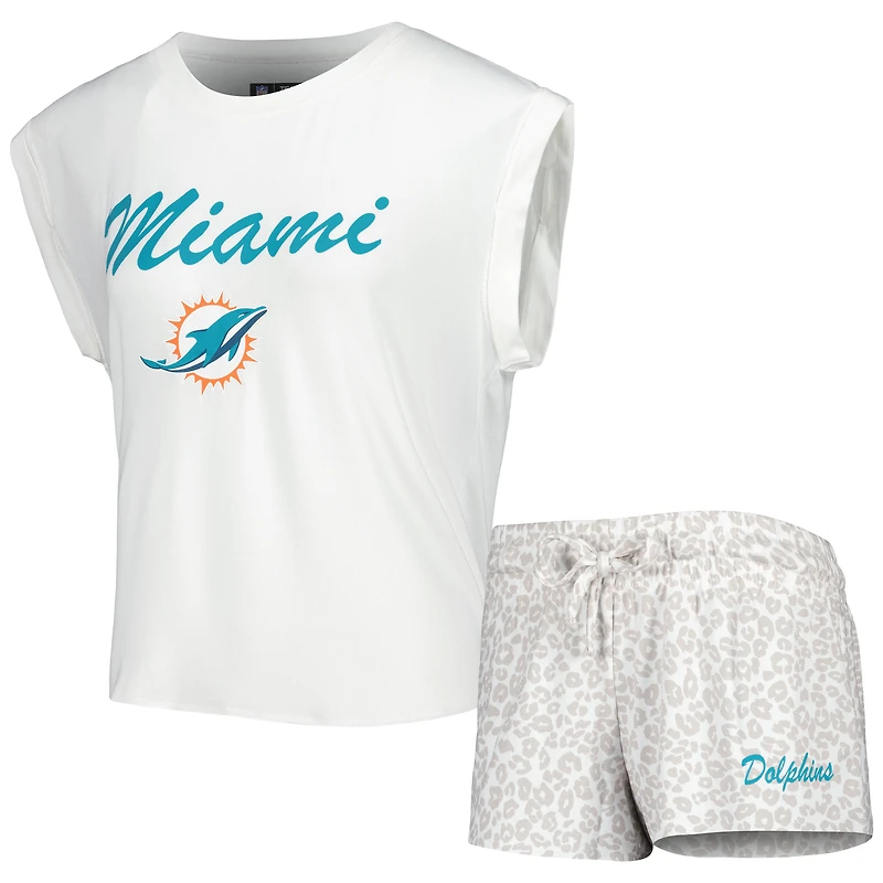 Ensemble de nuit T-shirt et short en tricot Miami Dolphins Montana Concepts Sport pour femme, blanc/crème