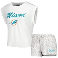 Ensemble de nuit T-shirt et short en tricot Miami Dolphins Montana Concepts Sport pour femme, blanc/crème