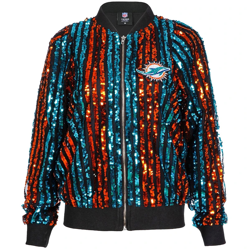 Blouson aviateur zippé à rayures et sequins pour femme Cuce Aqua Miami Dolphins