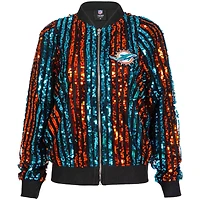 Blouson aviateur zippé à rayures et sequins pour femme Cuce Aqua Miami Dolphins