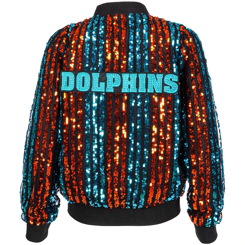Blouson aviateur zippé à rayures et sequins pour femme Cuce Aqua Miami Dolphins