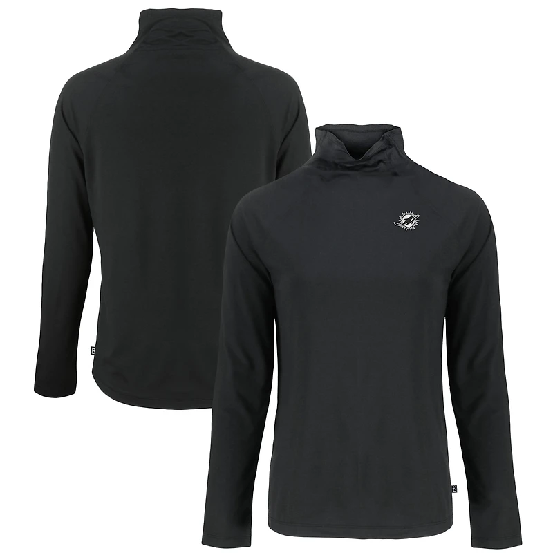 Women's Cutter & Buck Black Miami Dolphins Coastline Epic Comfort Eco Recycled Funnel Neck Pullover Sweatshirt