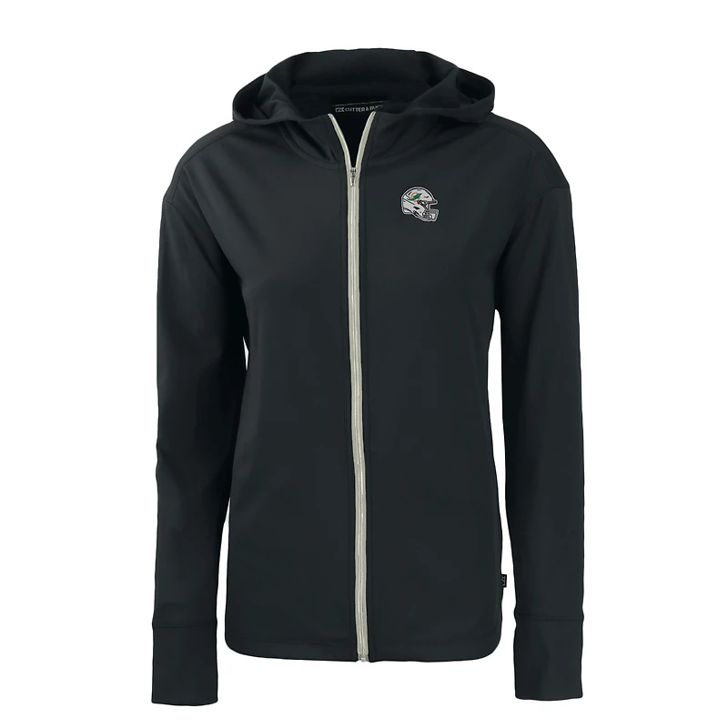 Sweat à capuche zippé Daybreak Eco recyclé pour femme, noir, motif casque des Dolphins de Miami, Cutter & Buck
