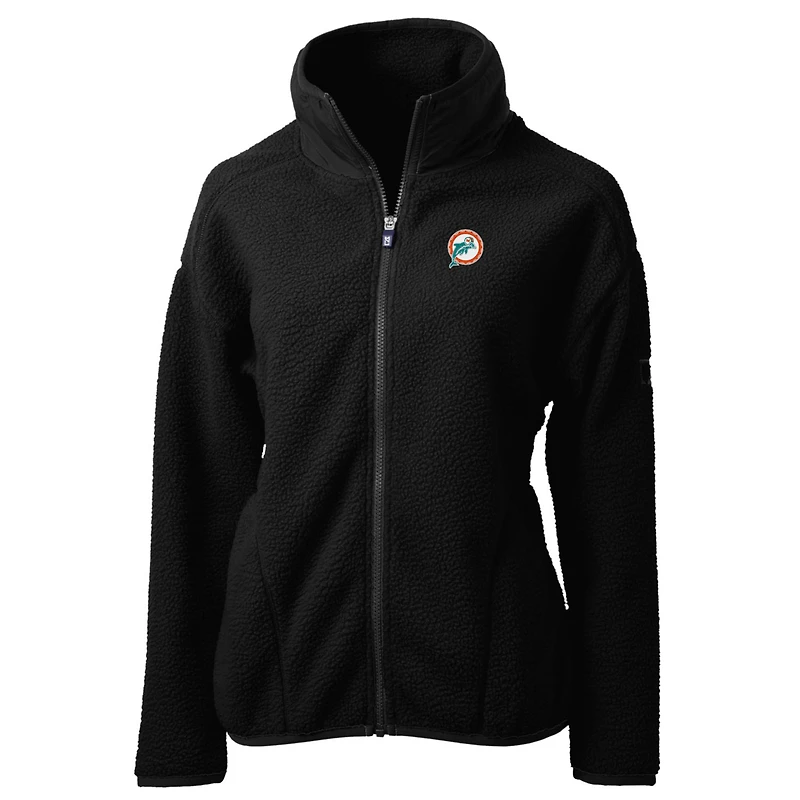 Veste polaire entièrement zippée en sherpa écologique Cascade noire avec logo rétro des Dolphins de Miami pour femme Cutter & Buck
