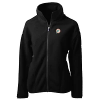 Veste polaire entièrement zippée en sherpa écologique Cascade noire avec logo rétro des Dolphins de Miami pour femme Cutter & Buck