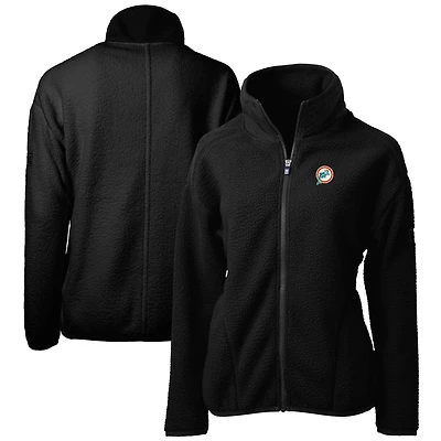 Veste polaire entièrement zippée en sherpa écologique Cascade noire avec logo rétro des Dolphins de Miami pour femme Cutter & Buck
