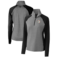 Pull-over extensible demi-zippé à rayures ton sur et logo rétro des Dolphins de Miami pour femme Cutter & Buck noir
