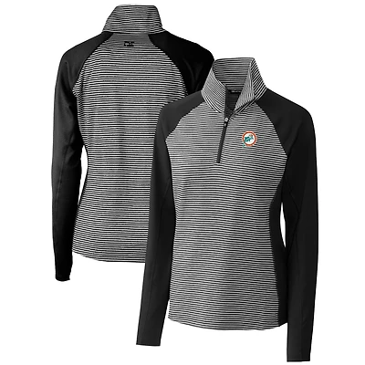 Pull-over extensible demi-zippé à rayures ton sur et logo rétro des Dolphins de Miami pour femme Cutter & Buck noir