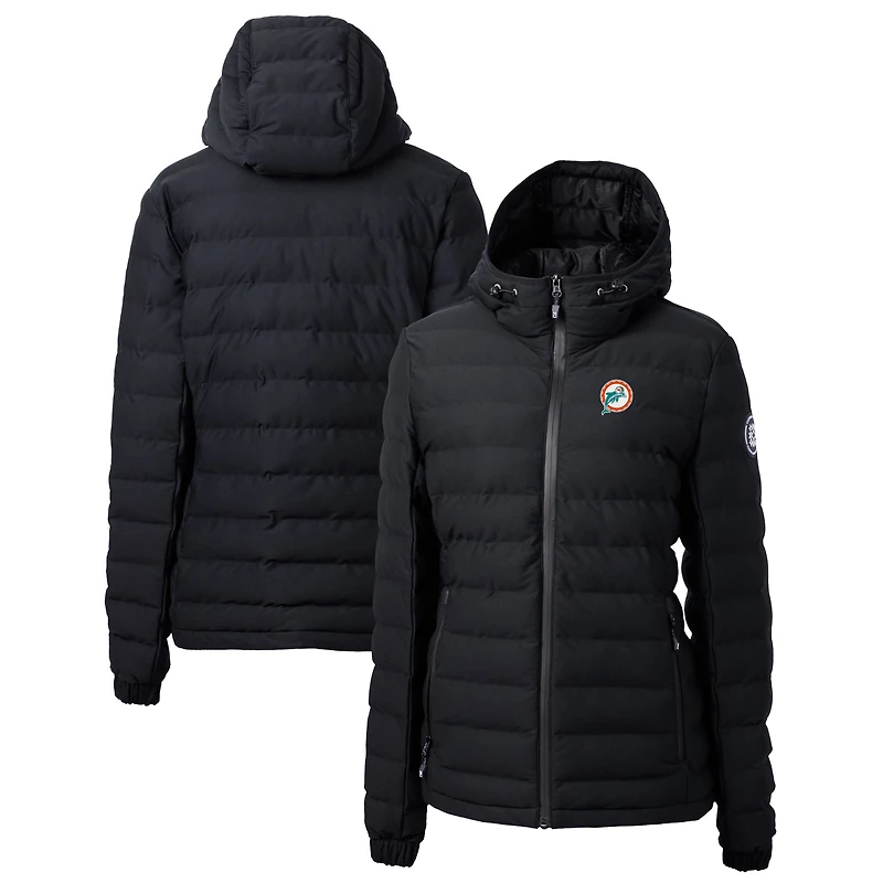 Veste matelassée entièrement zippée noire Cutter & Buck pour femme avec logo rétro des Dolphins de Miami Mission Ridge Repreve