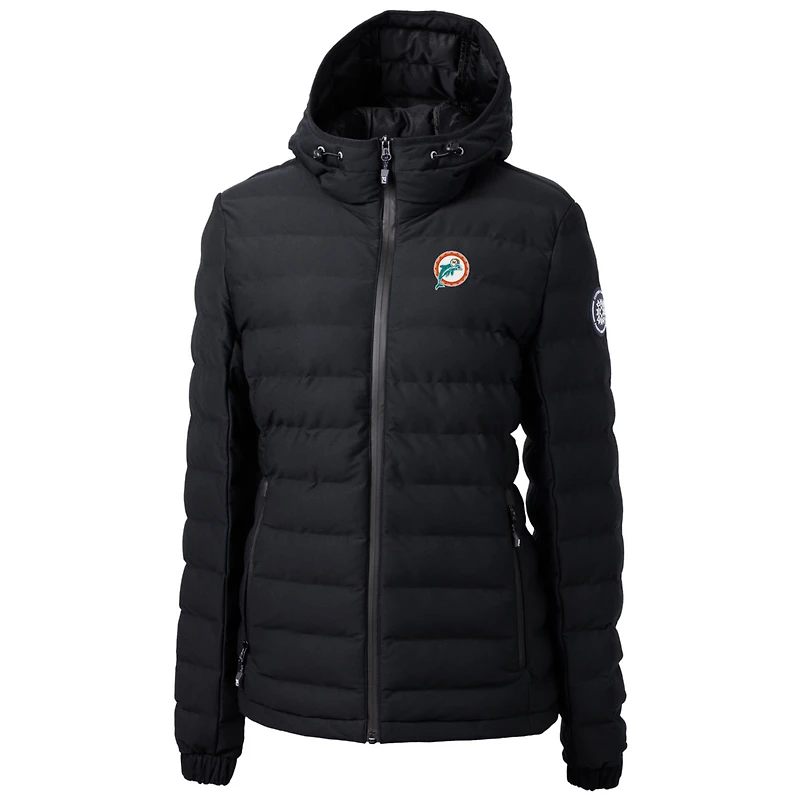 Veste matelassée entièrement zippée noire Cutter & Buck pour femme avec logo rétro des Dolphins de Miami Mission Ridge Repreve
