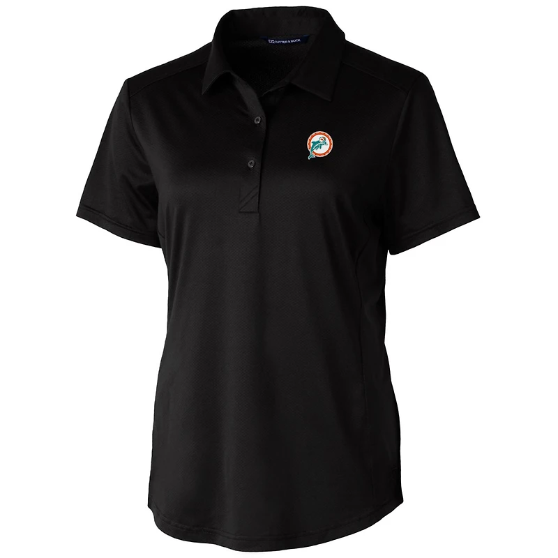 Women's Cutter & Buck Black Miami Dolphins Throwback Logo Prospect Textured Stretch Polo