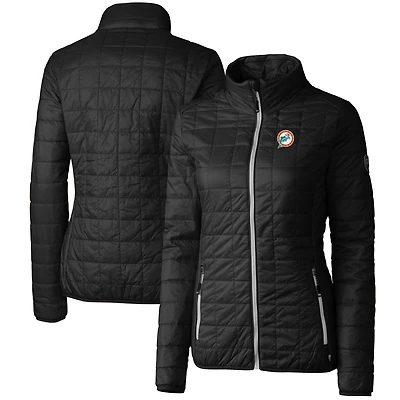 Doudoune Rainier PrimaLoft Eco entièrement zippée pour femme, noire, avec logo rétro des Dolphins de Miami, Cutter & Buck