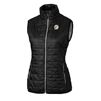 Gilet matelassé entièrement zippé Rainier PrimaLoft Eco pour femme, noir, avec logo rétro des Dolphins de Miami, Cutter & Buck