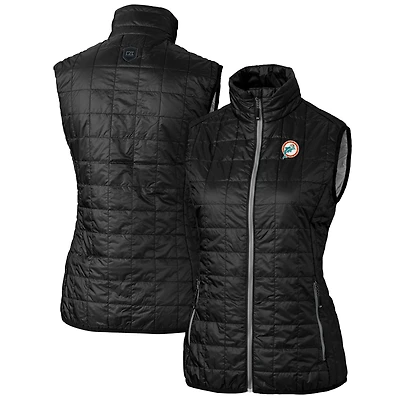Gilet matelassé entièrement zippé Rainier PrimaLoft Eco pour femme, noir, avec logo rétro des Dolphins de Miami, Cutter & Buck