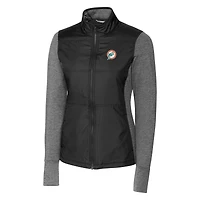 Coupe-vent matelassé entièrement zippé pour femme, noir, avec logo rétro des Dolphins de Miami, Cutter & Buck