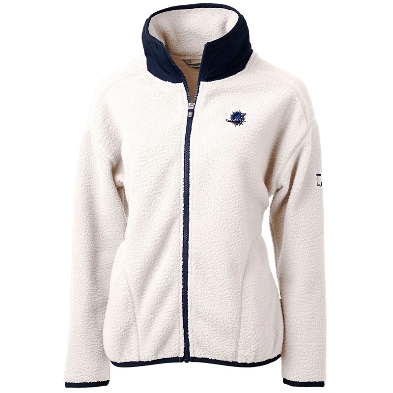 Veste polaire entièrement zippée en sherpa écologique Cascade pour femme Cutter & Buck Cream Miami Dolphins