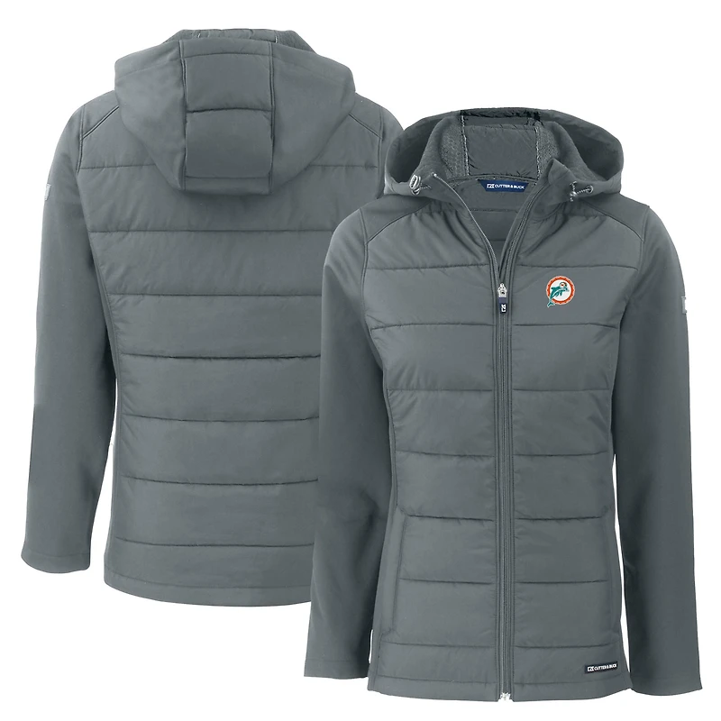 Veste à capuche entièrement zippée et recyclée en softshell hybride Evoke pour femme, gris, des Miami Dolphins, Cutter & Buck
