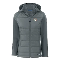 Women's Cutter & Buck  Gray Miami Dolphins Throwback Evoke Hybrid Eco Softshell Recycled Full-Zip Hoodie Jacket