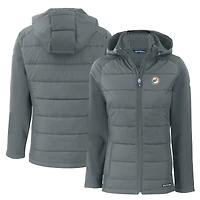 Women's Cutter & Buck  Gray Miami Dolphins Throwback Evoke Hybrid Eco Softshell Recycled Full-Zip Hoodie Jacket