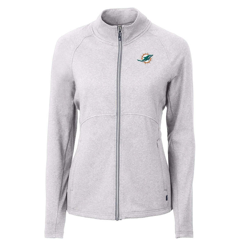 Veste zippée intégrale en tricot recyclé Adapt Eco Knit pour femme, gris chiné, des Dolphins de Miami, Cutter & Buck