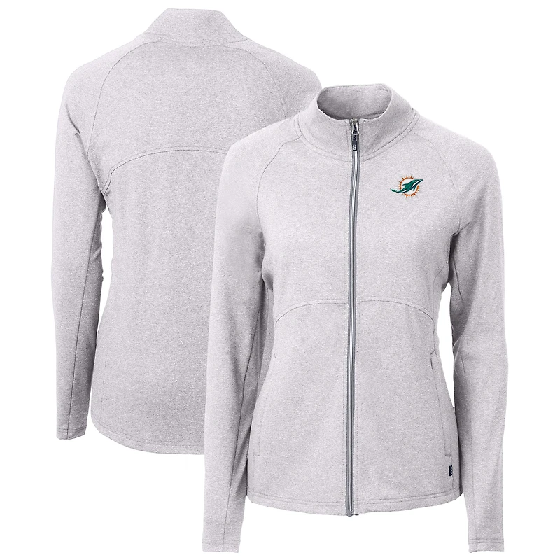 Veste zippée intégrale en tricot recyclé Adapt Eco Knit pour femme, gris chiné, des Dolphins de Miami, Cutter & Buck
