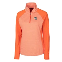 Haut demi-zippé extensible à rayures ton sur avec logo casque des Dolphins de Miami, orange Cutter & Buck, pour femme