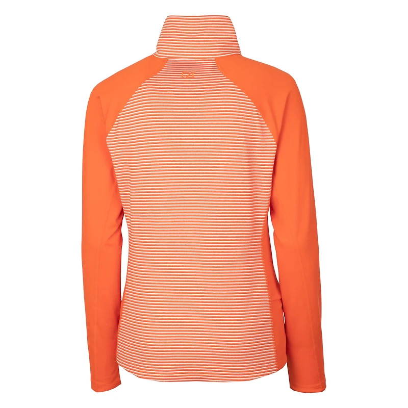 Haut demi-zippé extensible à rayures ton sur avec logo casque des Dolphins de Miami, orange Cutter & Buck, pour femme