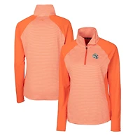 Haut demi-zippé extensible à rayures ton sur avec logo casque des Dolphins de Miami, orange Cutter & Buck, pour femme
