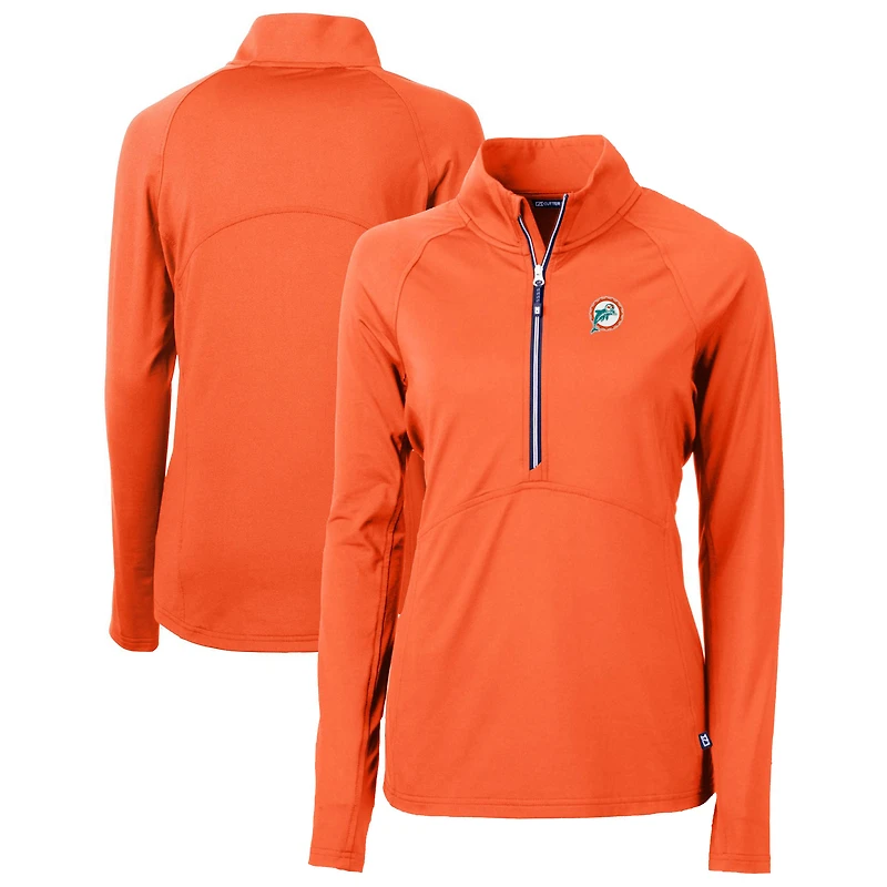 Pull-over demi-zippé en tricot extensible recyclé orange Cutter & Buck avec logo rétro des Dolphins de Miami pour femme