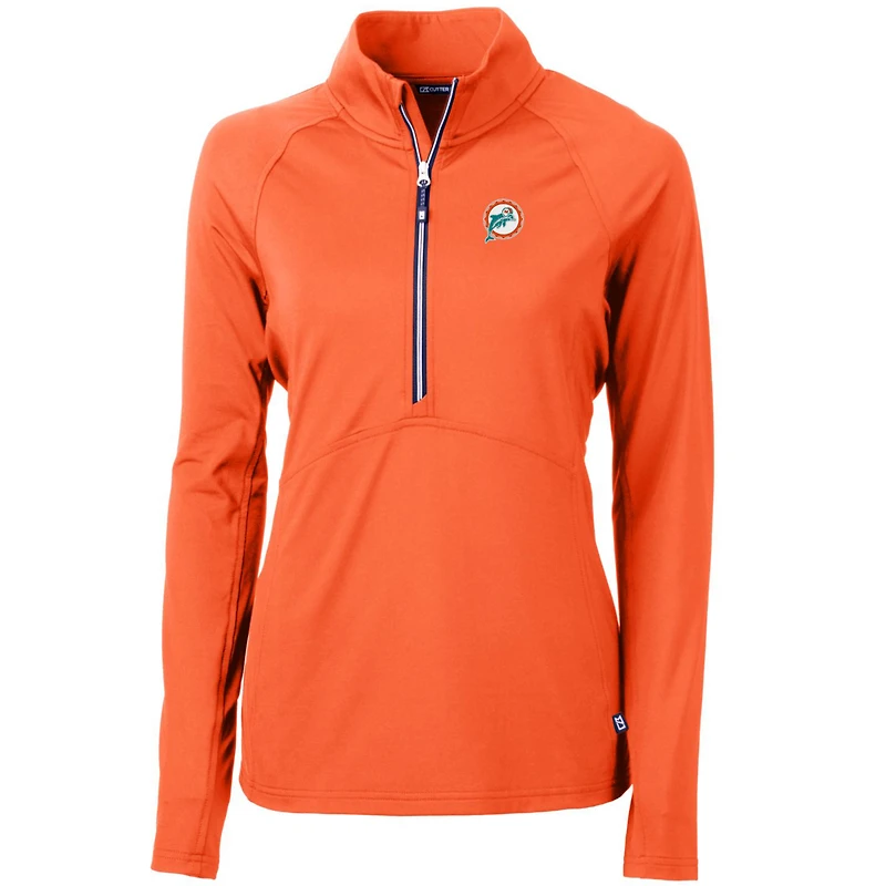 Pull-over demi-zippé en tricot extensible recyclé orange Cutter & Buck avec logo rétro des Dolphins de Miami pour femme