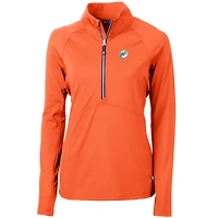Pull-over demi-zippé en tricot extensible recyclé orange Cutter & Buck avec logo rétro des Dolphins de Miami pour femme