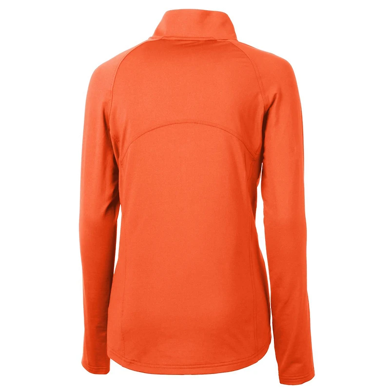 Pull-over demi-zippé en tricot extensible recyclé orange Cutter & Buck avec logo rétro des Dolphins de Miami pour femme