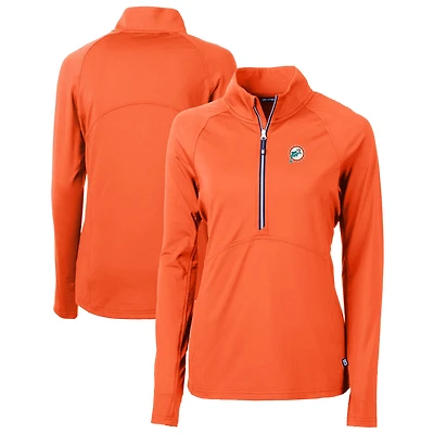 Pull-over demi-zippé en tricot extensible recyclé orange Cutter & Buck avec logo rétro des Dolphins de Miami pour femme