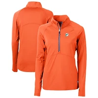 Pull-over demi-zippé en tricot extensible recyclé orange Cutter & Buck avec logo rétro des Dolphins de Miami pour femme