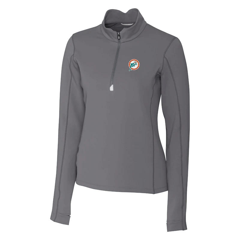 Women's Cutter & Buck Steel Miami Dolphins Throwback Logo Traverse Stretch Quarter-Zip Pullover Top