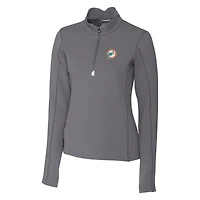 Women's Cutter & Buck Steel Miami Dolphins Throwback Logo Traverse Stretch Quarter-Zip Pullover Top