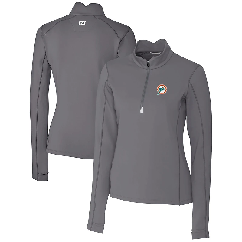 Pull-over extensible à fermeture éclair quart de tour pour femme Cutter & Buck Steel Miami Dolphins avec logo rétro Traverse
