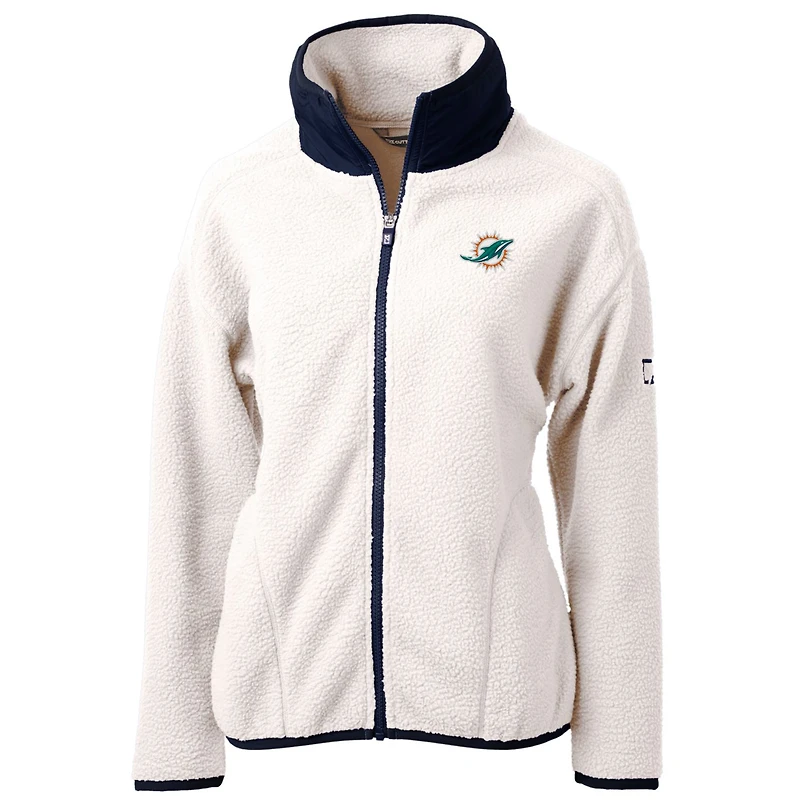 Women's Cutter & Buck White/Navy Miami Dolphins Cascade Eco Sherpa Fleece Full-Zip Jacket