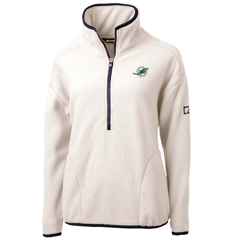 Women's Cutter & Buck White/Navy Miami Dolphins Cascade Eco Sherpa Fleece Half-Zip Pullover Jacket