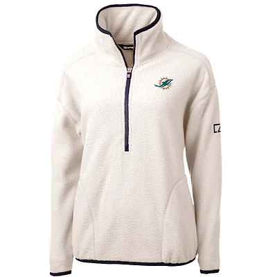 Women's Cutter & Buck White/Navy Miami Dolphins Cascade Eco Sherpa Fleece Half-Zip Pullover Jacket