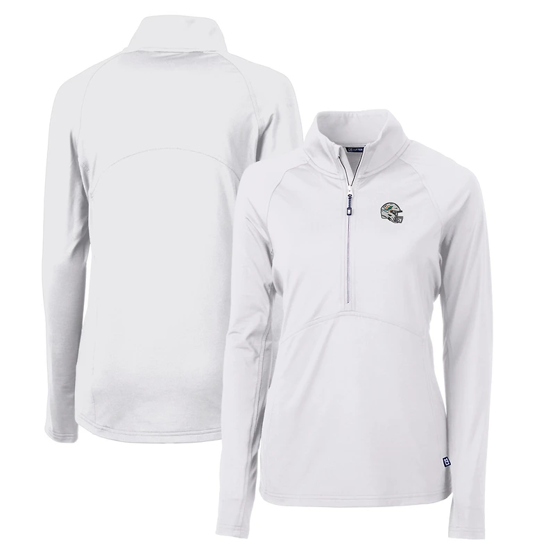 Pull-over demi-zippé en tricot extensible recyclé avec logo casque des Dolphins de Miami, blanc, Cutter & Buck, pour femme