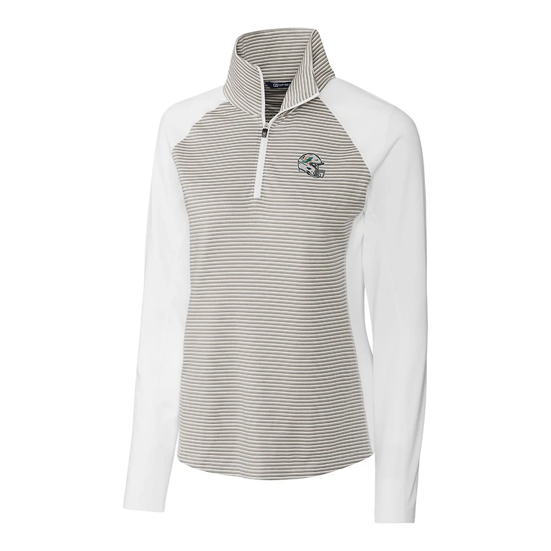 Haut demi-zippé extensible à rayures ton sur avec logo casque des Dolphins de Miami, blanc, Cutter & Buck, pour femme