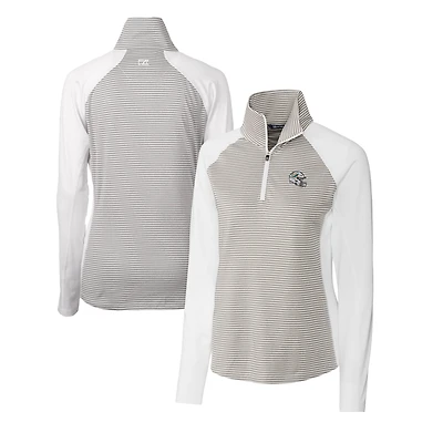 Haut demi-zippé extensible à rayures ton sur avec logo casque des Dolphins de Miami, blanc, Cutter & Buck, pour femme