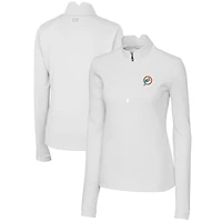 Pull-over blanc à fermeture éclair quart de tour pour femme Cutter & Buck avec logo rétro des Dolphins Miami