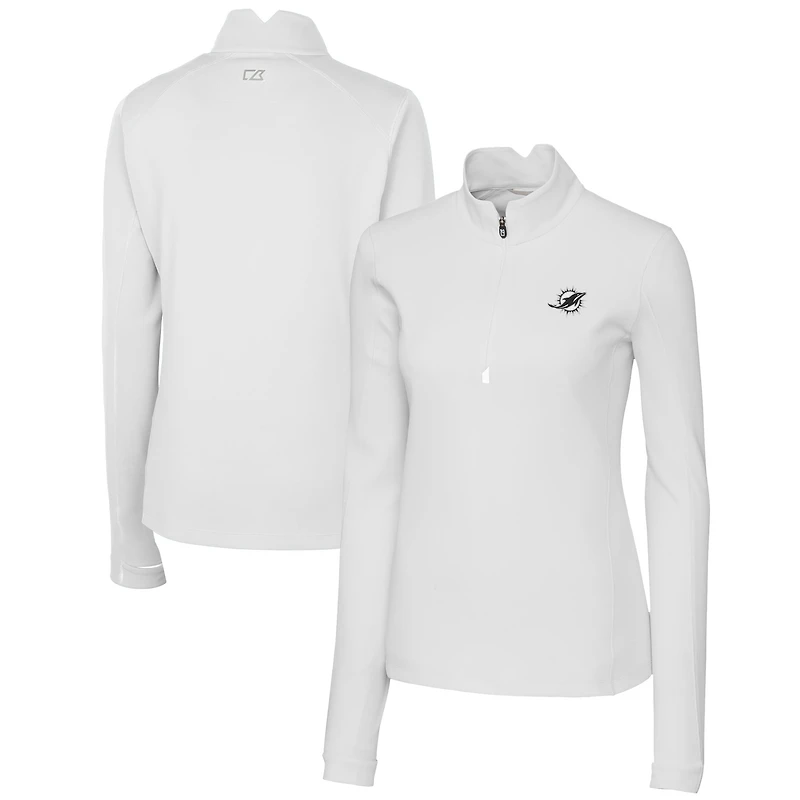 Haut blanc à fermeture éclair quart de tour pour femme Cutter & Buck des Miami Dolphins Traverse Stretch DryTec