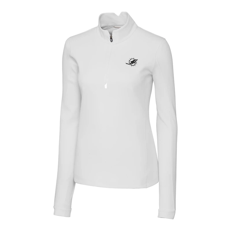 Haut blanc à fermeture éclair quart de tour pour femme Cutter & Buck des Miami Dolphins Traverse Stretch DryTec