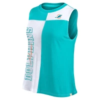 Débardeur à blocs de couleurs Fanatics Aqua/White Miami Dolphins Script pour femmes