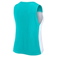 Débardeur à blocs de couleurs Fanatics Aqua/White Miami Dolphins Script pour femmes